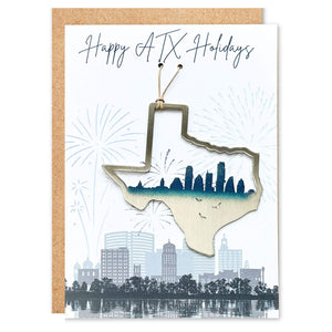 Happy ATX Holidays Card and Austin Skyline Ornament by Authenticaa