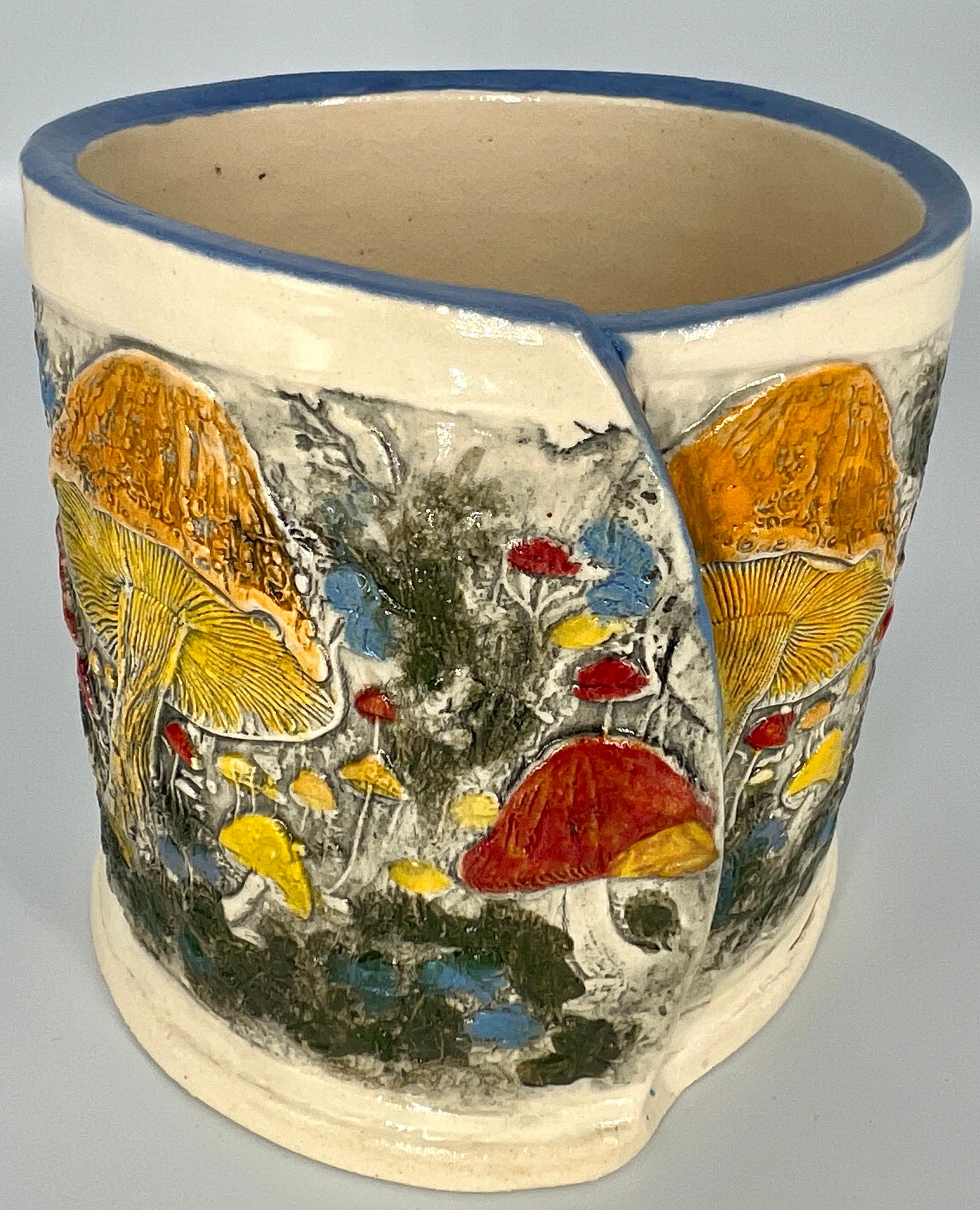 Colorful Mushroom Planter with a Blue Rim by Hooting Buddha