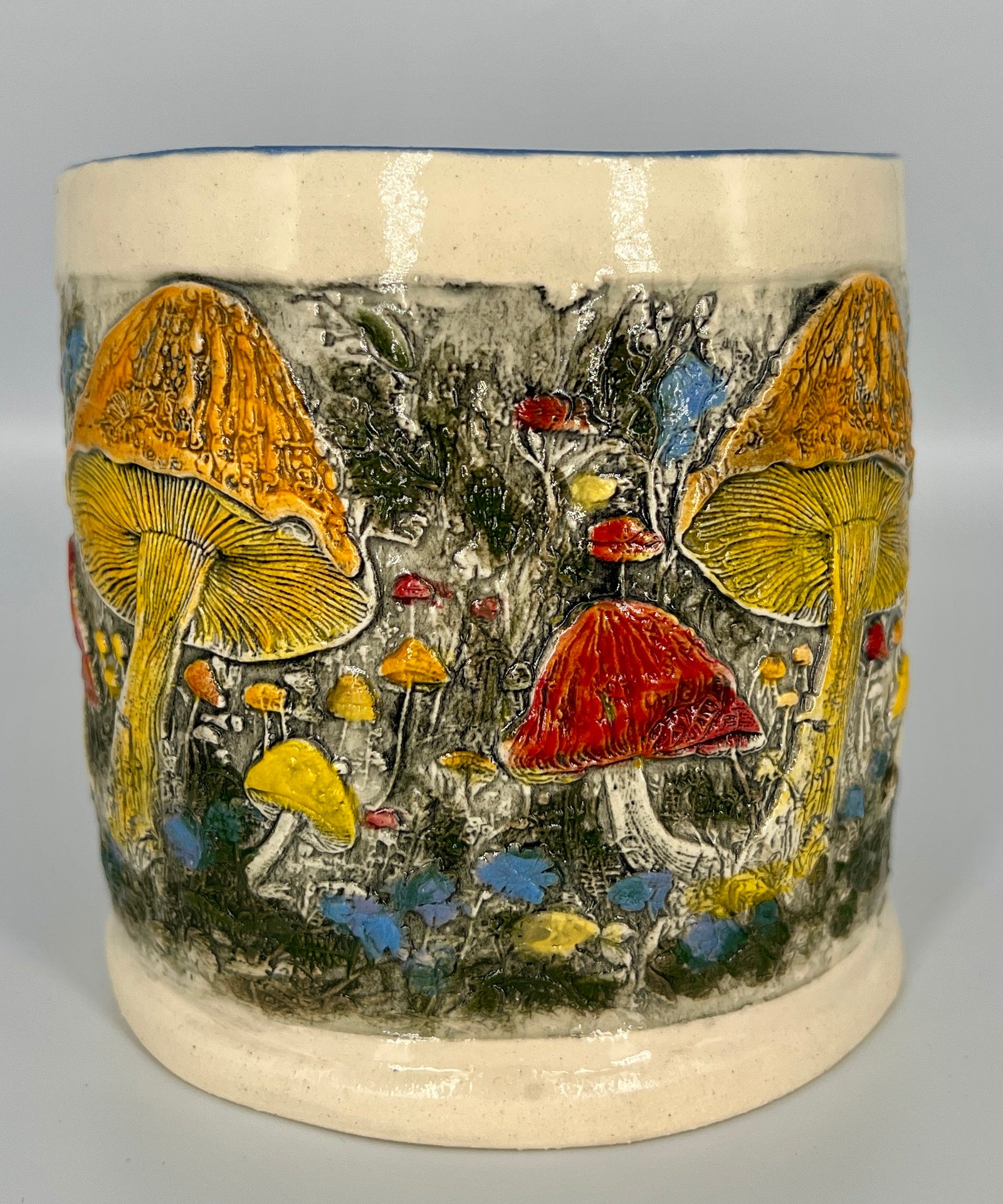 Colorful Mushroom Planter with a Blue Rim by Hooting Buddha