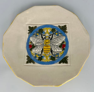 Ceramic Bee Dish with Yellow Rim by Hooting Buddha