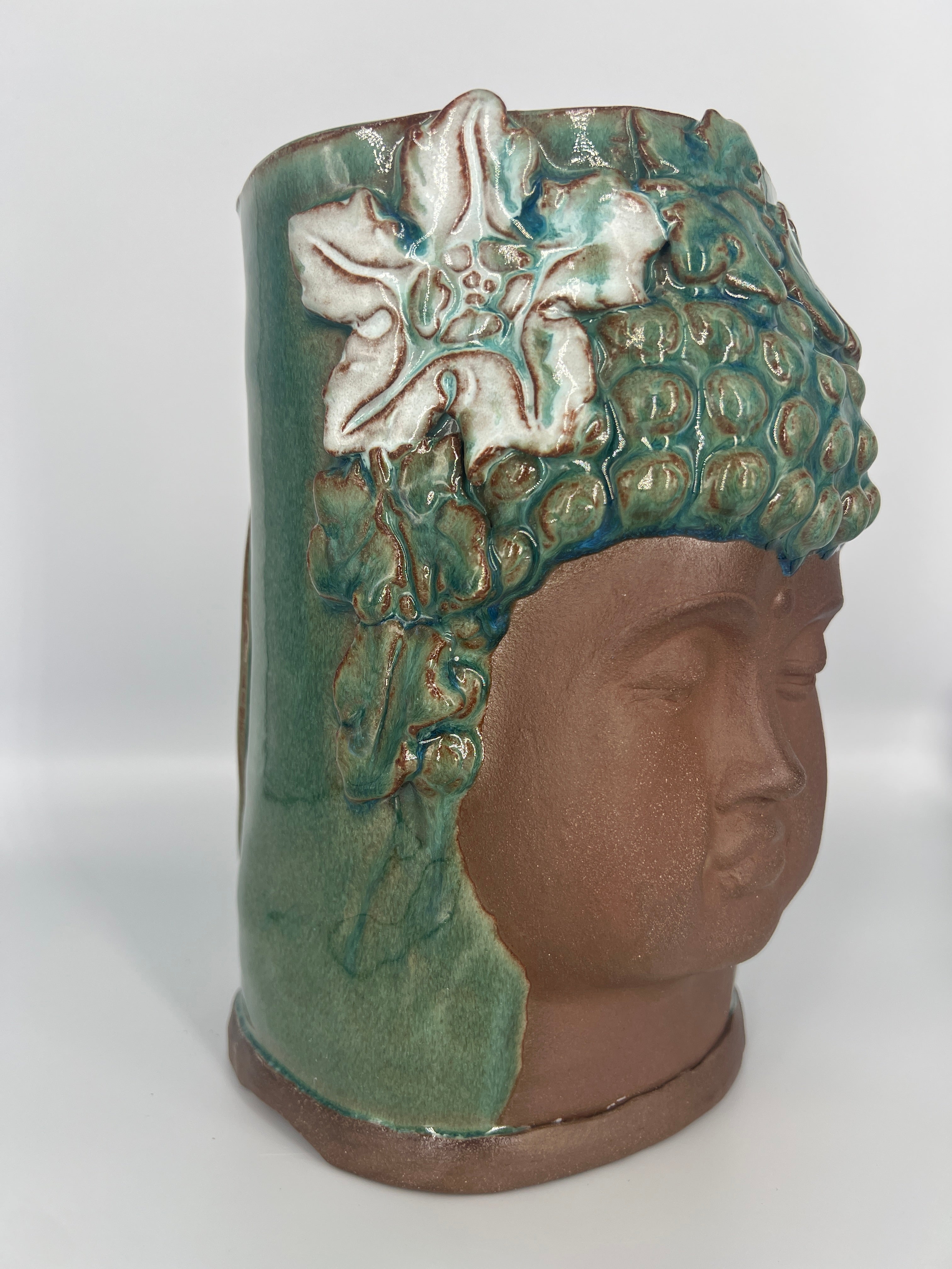 Floral Buddha Head Planter by Hooting Buddha