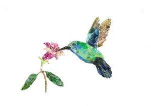 Hummingbird and Azalea Postage Stamp Collage Print by Katie Conley