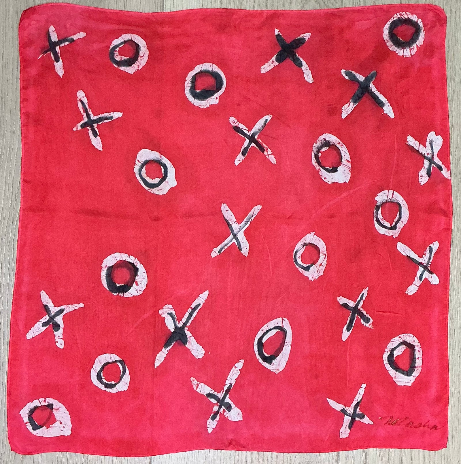 Red XOXO Square Silk Scarf by Natalie Wilson