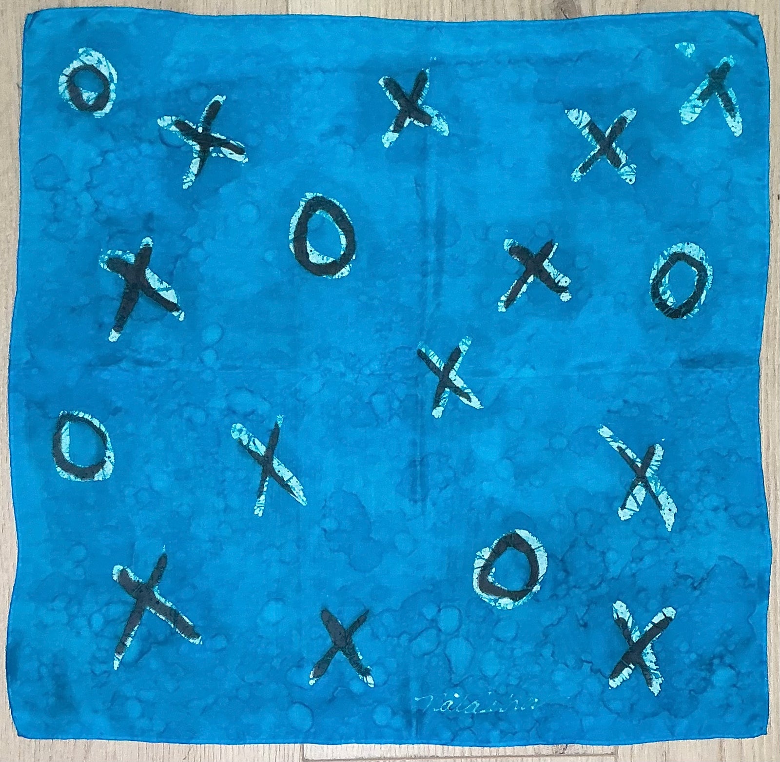 Blue XOXO Square Silk Scarf by Natalie Wilson