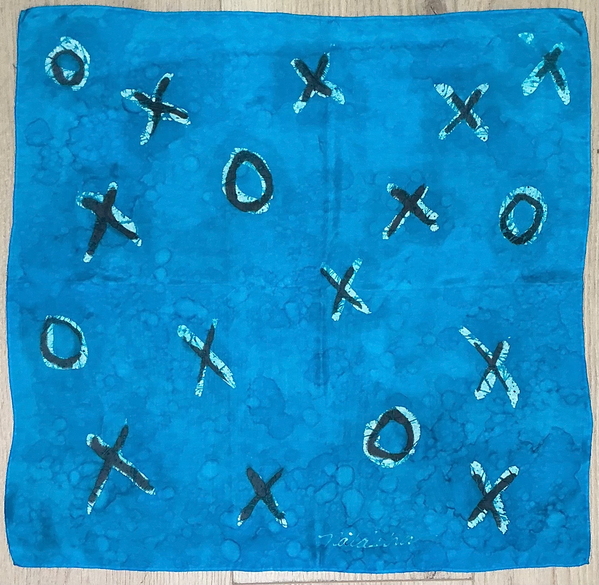 Blue XOXO Square Silk Scarf by Natalie Wilson