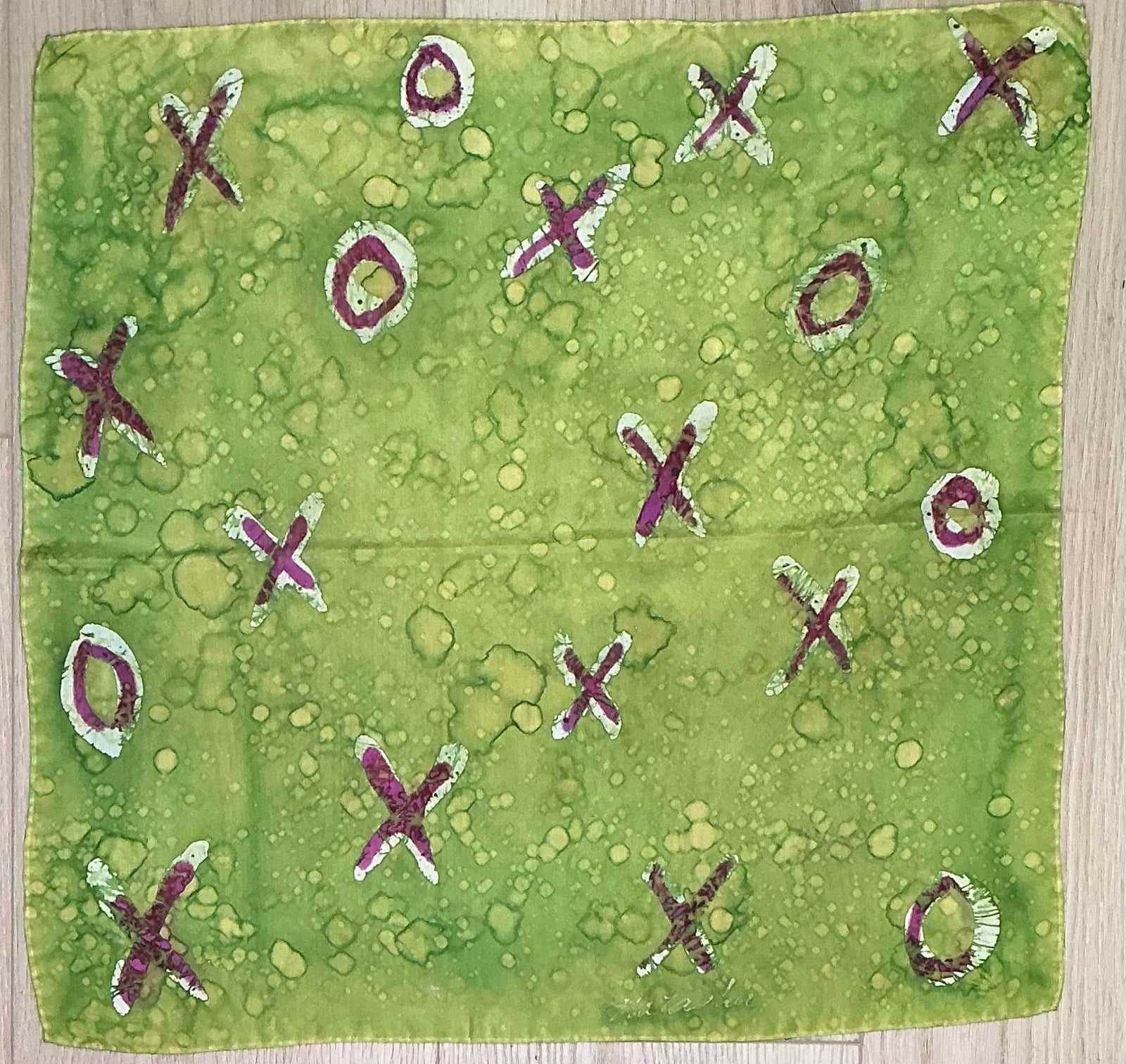 Green XOXO Square Silk Scarf by Natalie Wilson