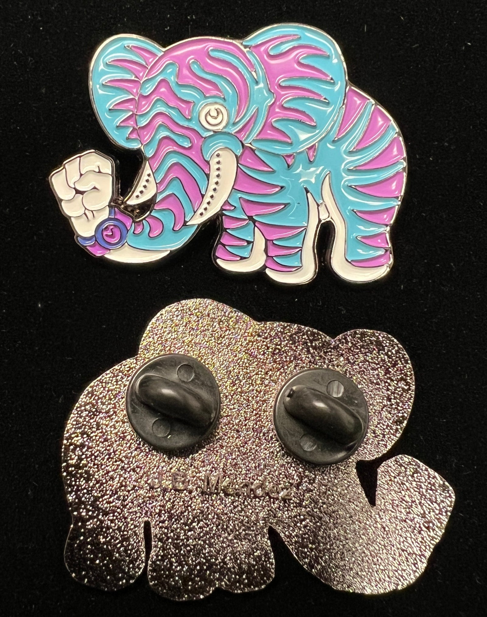 Tiger Elephant Pin by J.B. Mendez - Blue and Purple