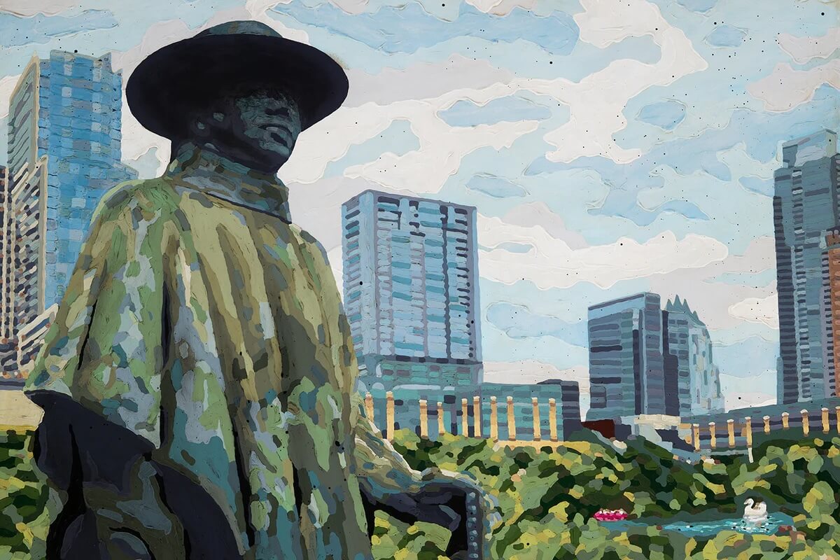 Stevie Ray Vaughn Over Austin Print by Joel Ganucheau + Paper