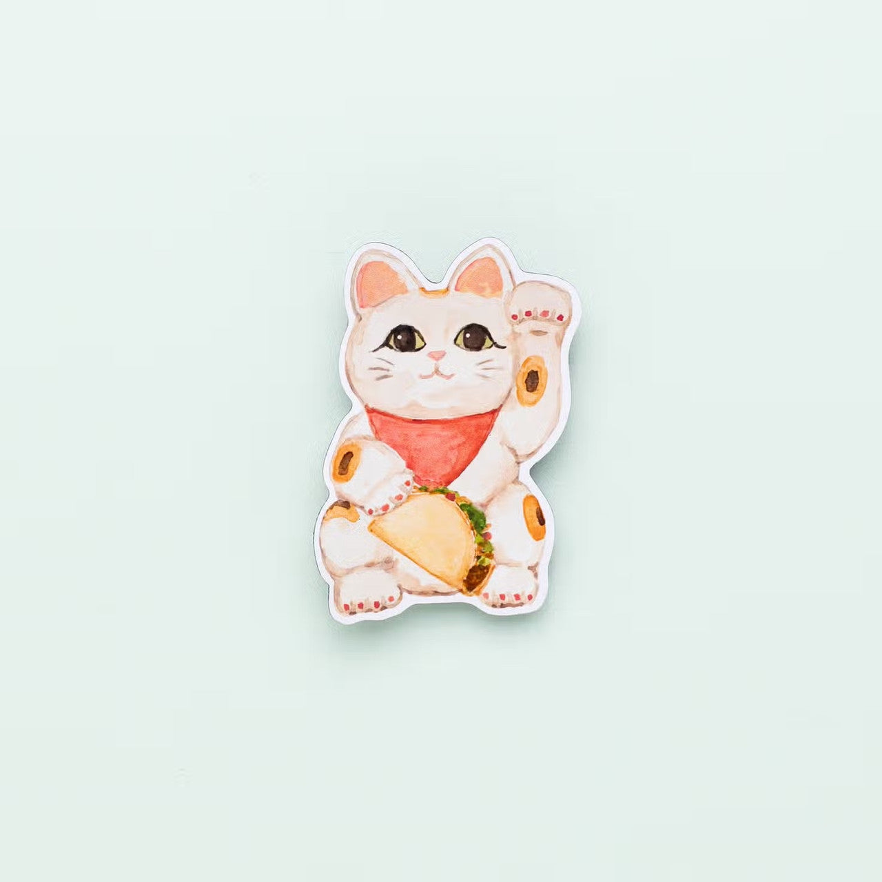 This Texas maneki lucky cat vinyl sticker was created using a hand-painted watercolor illustration by Kathy Phan from kathyphantastic. This matte vinyl cat sticker is waterproof.