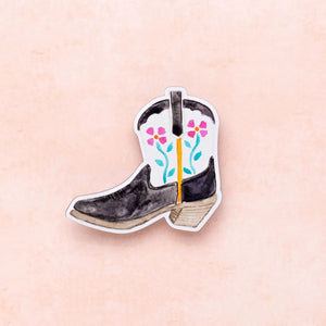 Fiesta Flowers Western Boot Sticker by Kathy Phan
Sticker size: 2.81" x 2.9"

This sticker is durable and waterproof. Show what you love on your laptop, water bottle, or anything!
Printed in USA