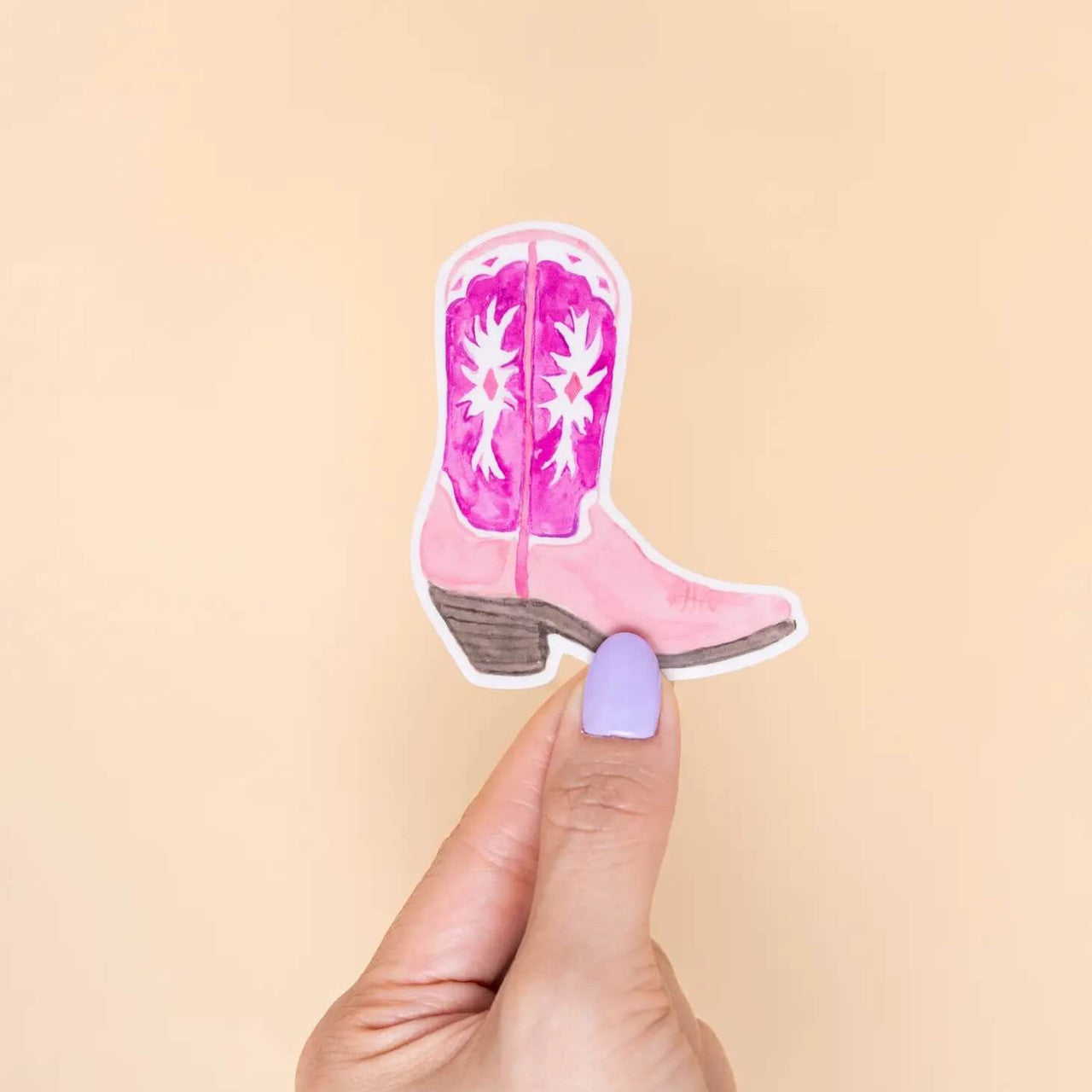 This pink Texas cowgirl boot vinyl sticker was created using a hand painted watercolor illustration of a cowboy boot by Kathy Phan from kathyphantastic. Whether you're planning favors for an Austin, Texas or Nashville Tennessee bachelorette party or connecting back with your southern roots this sticker is a perfect little treat.