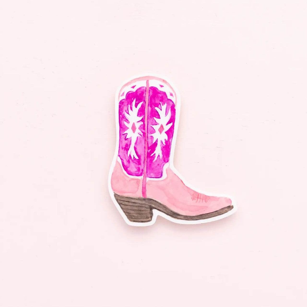 This pink Texas cowgirl boot vinyl sticker was created using a hand painted watercolor illustration of a cowboy boot by Kathy Phan from kathyphantastic. Whether you're planning favors for an Austin, Texas or Nashville Tennessee bachelorette party or connecting back with your southern roots this sticker is a perfect little treat.