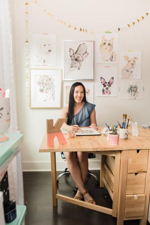 Get to Know the Austin Artist:
Kathy Phan is a pet portrait, illustration, and lettering artist based in Austin, Texas.  She enjoys the use of color to bring out the character, dimension, and texture of her animal subjects.