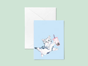 Boba Kitty Greeting Card by Kathyphantastic