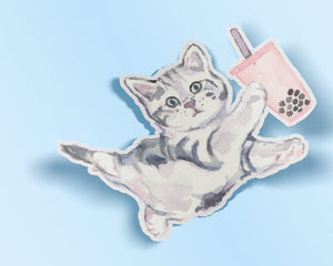 Boba Tea Kitty Sticker by Kathyphantastic