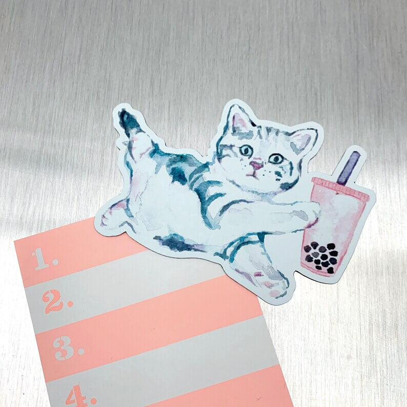 Boba Kitty Magnets by Kathyphantastic