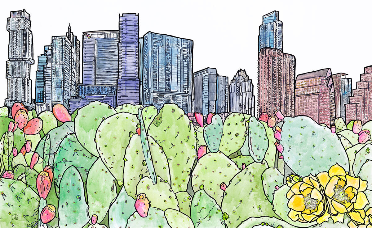 ATX Skyline Cacti Print by Katie Chance + 11" x 14"