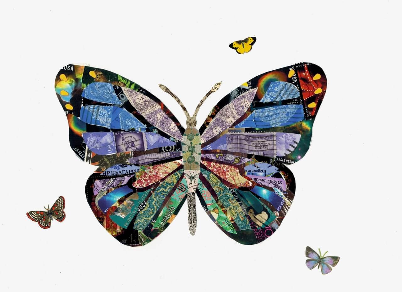 Butterfly - Postage Stamp Collage Print by Katie Conley