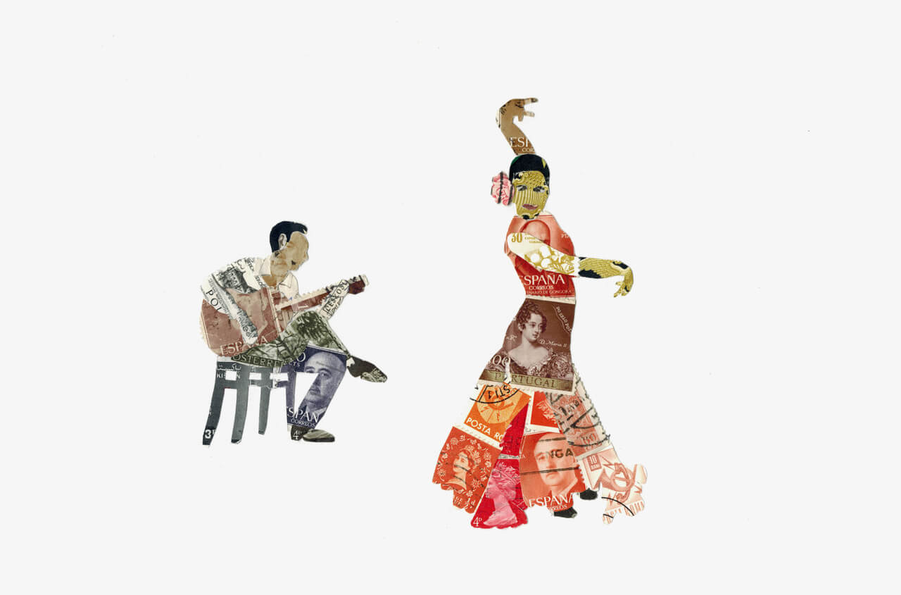 Olé Flamenco - Postage Stamp Collage Print by Katie Conley + 11" x 14"