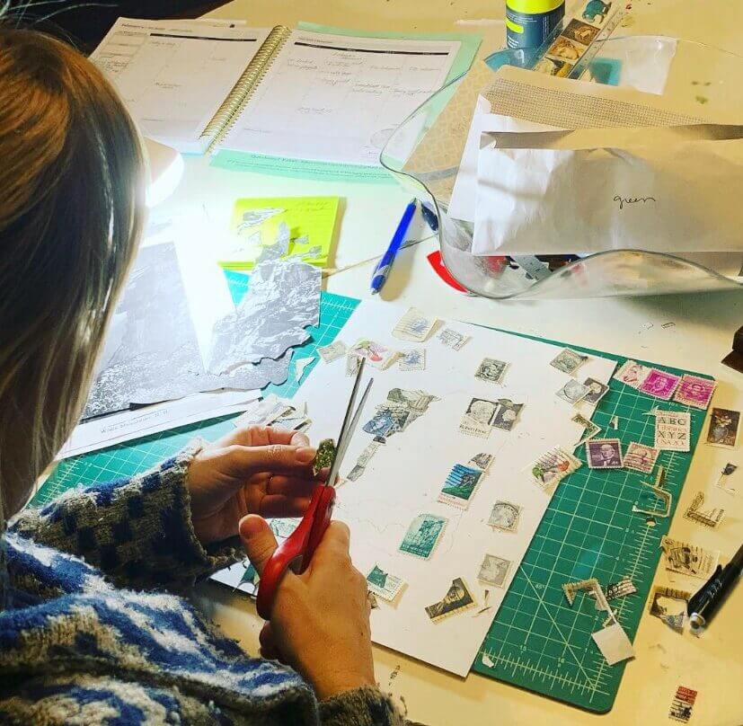 Camping - Postage Stamp Collage Print by Katie Conley