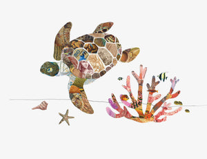 Sea Turtle - Postage Stamp Collage Print by Katie Conley