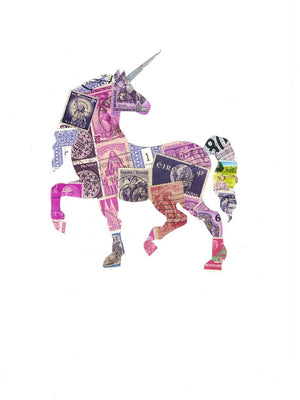 Prancing Unicorn - Postage Stamp Collage Print by Katie Conley