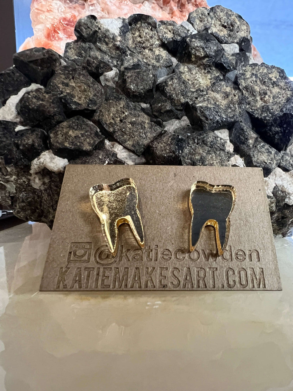 Gold Mirror Tooth Earrings by Katie Cowden