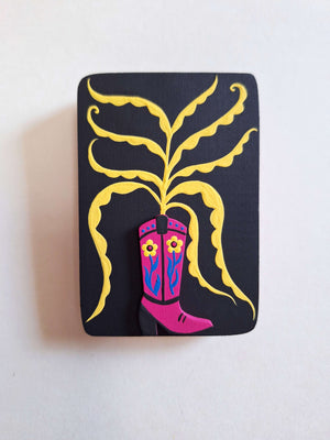 Hot Pink Boot with Yellow Flora by Katie Cowden