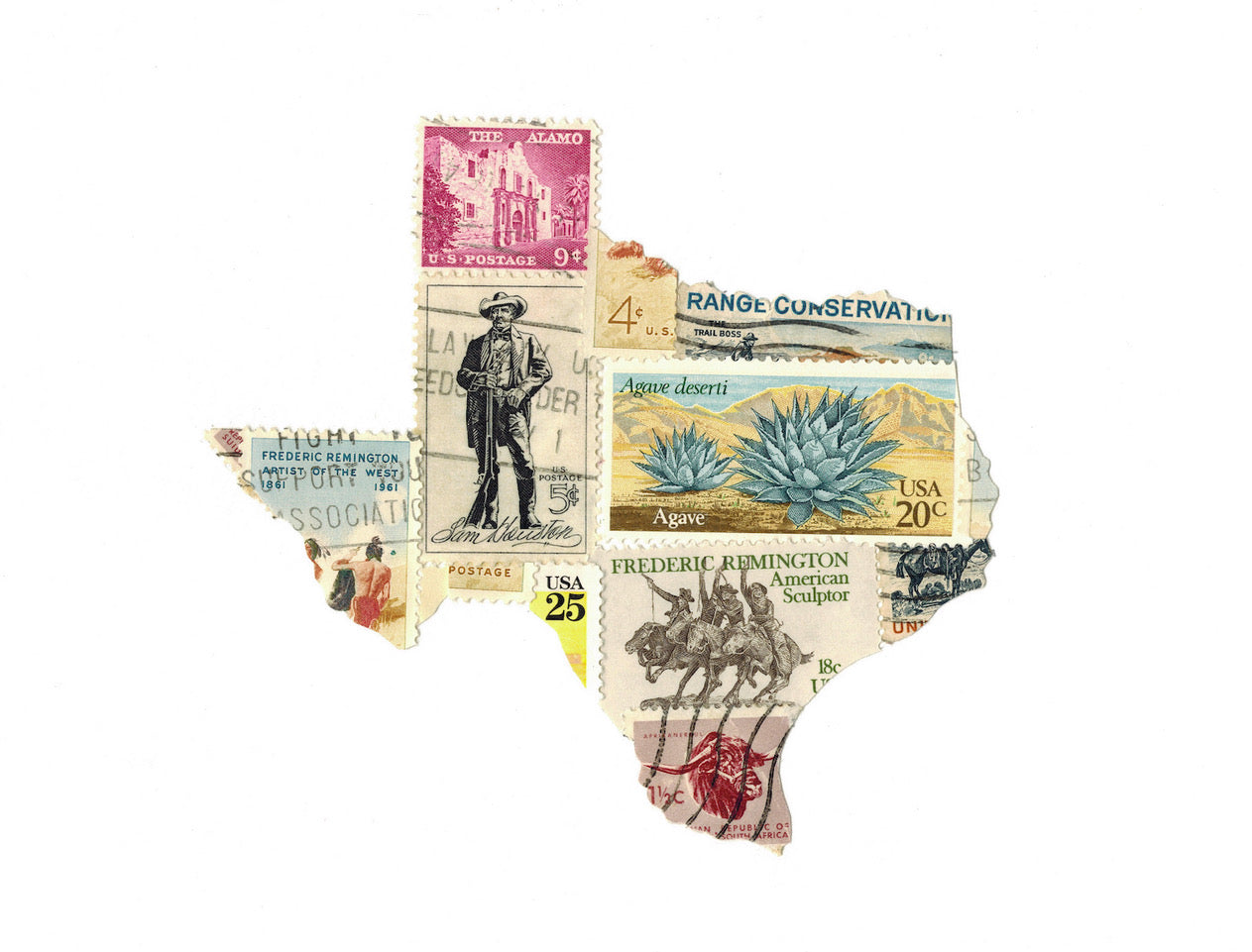 Texas - Postage Stamp Collage Print by Katie Conley