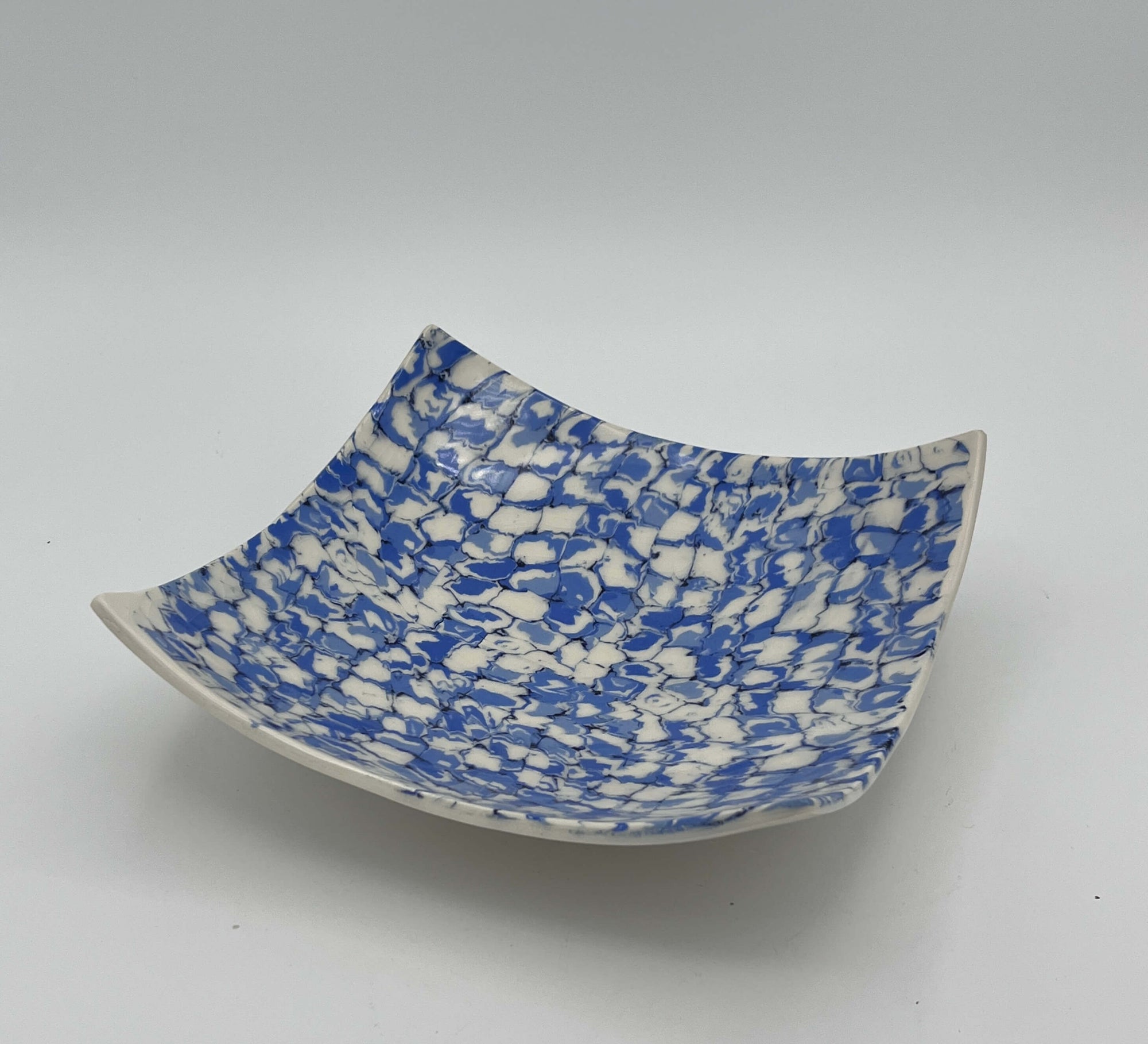 Blue Marbled Shallow Square Bowl by Katy Bradshaw David