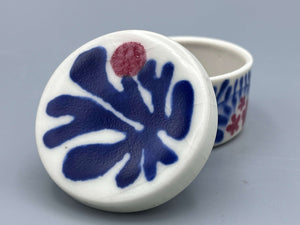 Blue and Red Floral Lidded Dish by Katy Bradshaw David