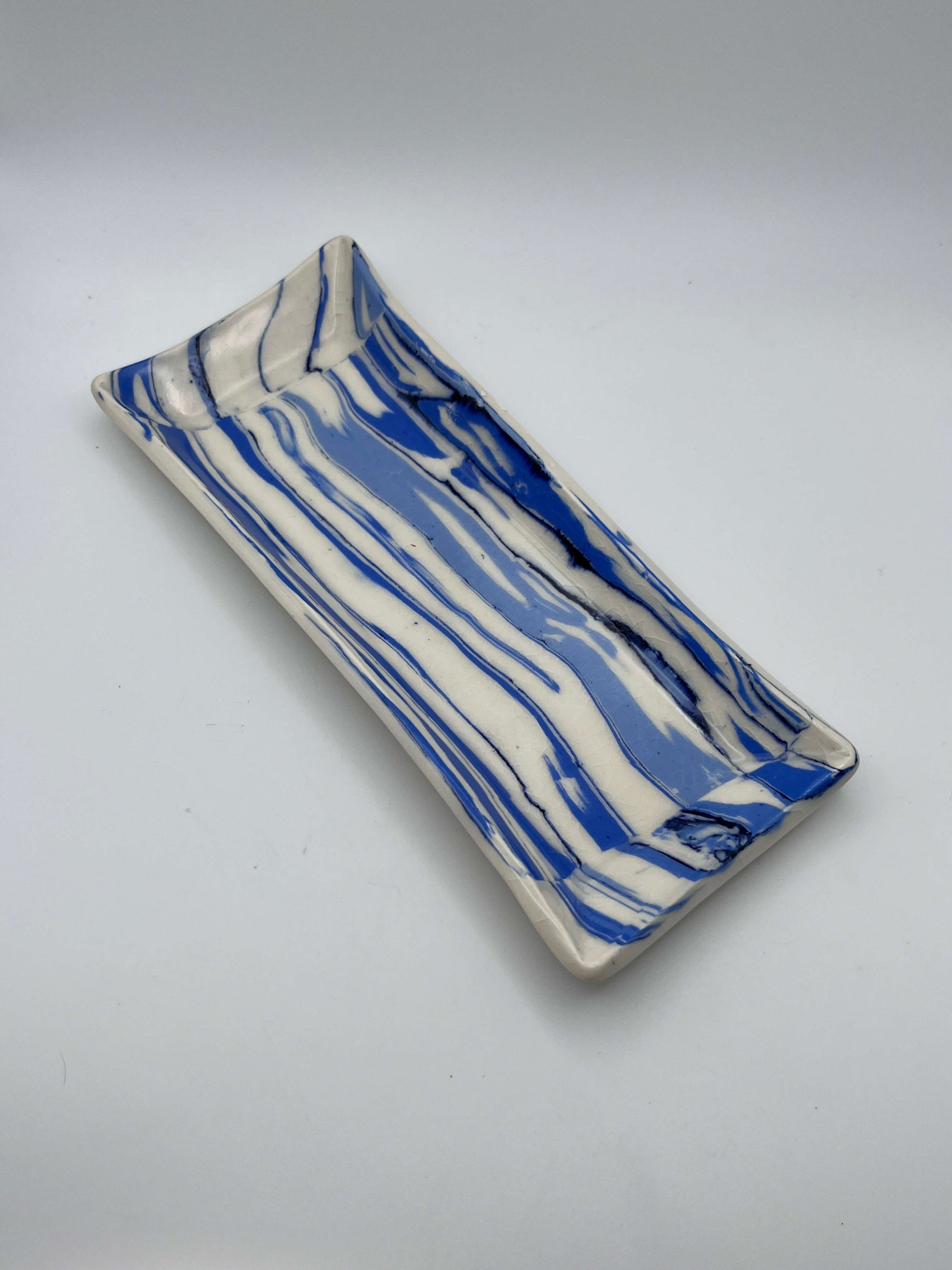 Rectangular Blue Striped Dish by Katy Bradshaw David