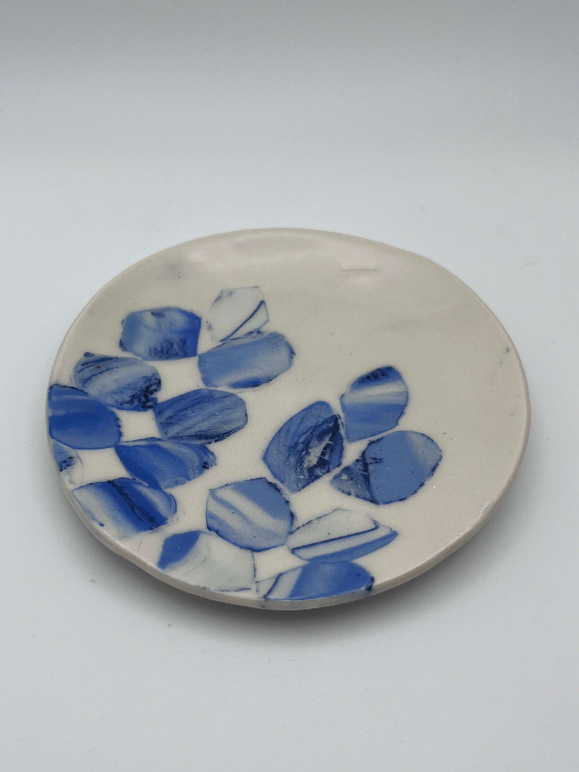 Round Blue and White Patterned Dish by Katy Bradshaw David