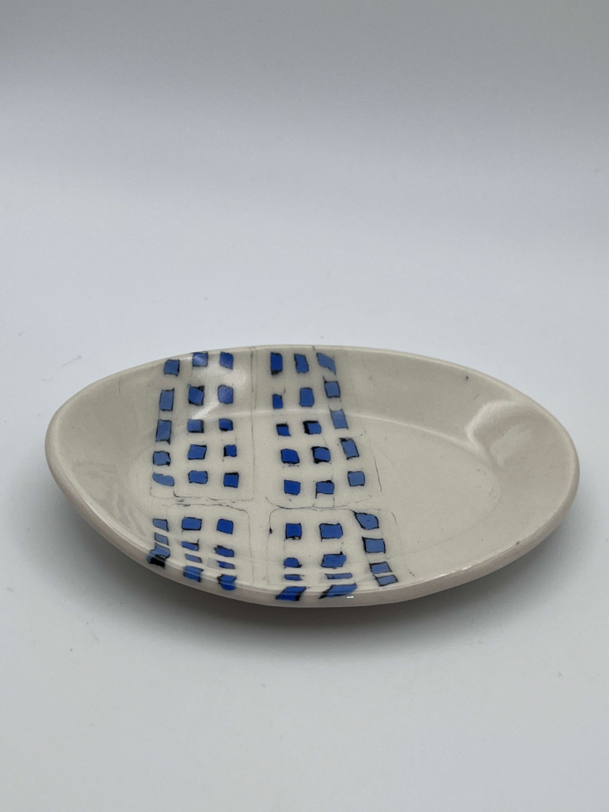 Small Oval Dish with Blue Squares by Katy Bradshaw David