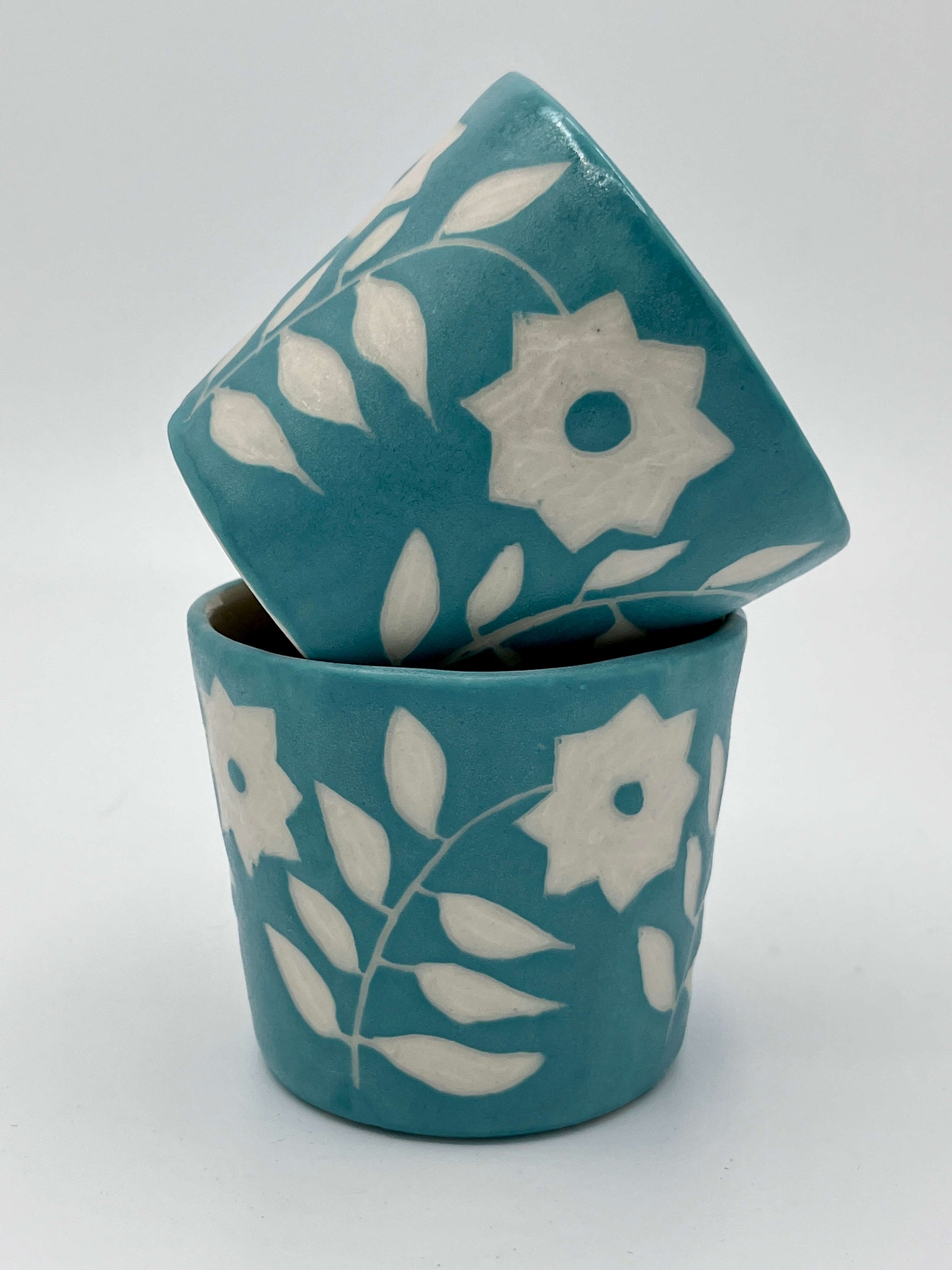 Small Turquoise Floral Cup by Katy Bradshaw David