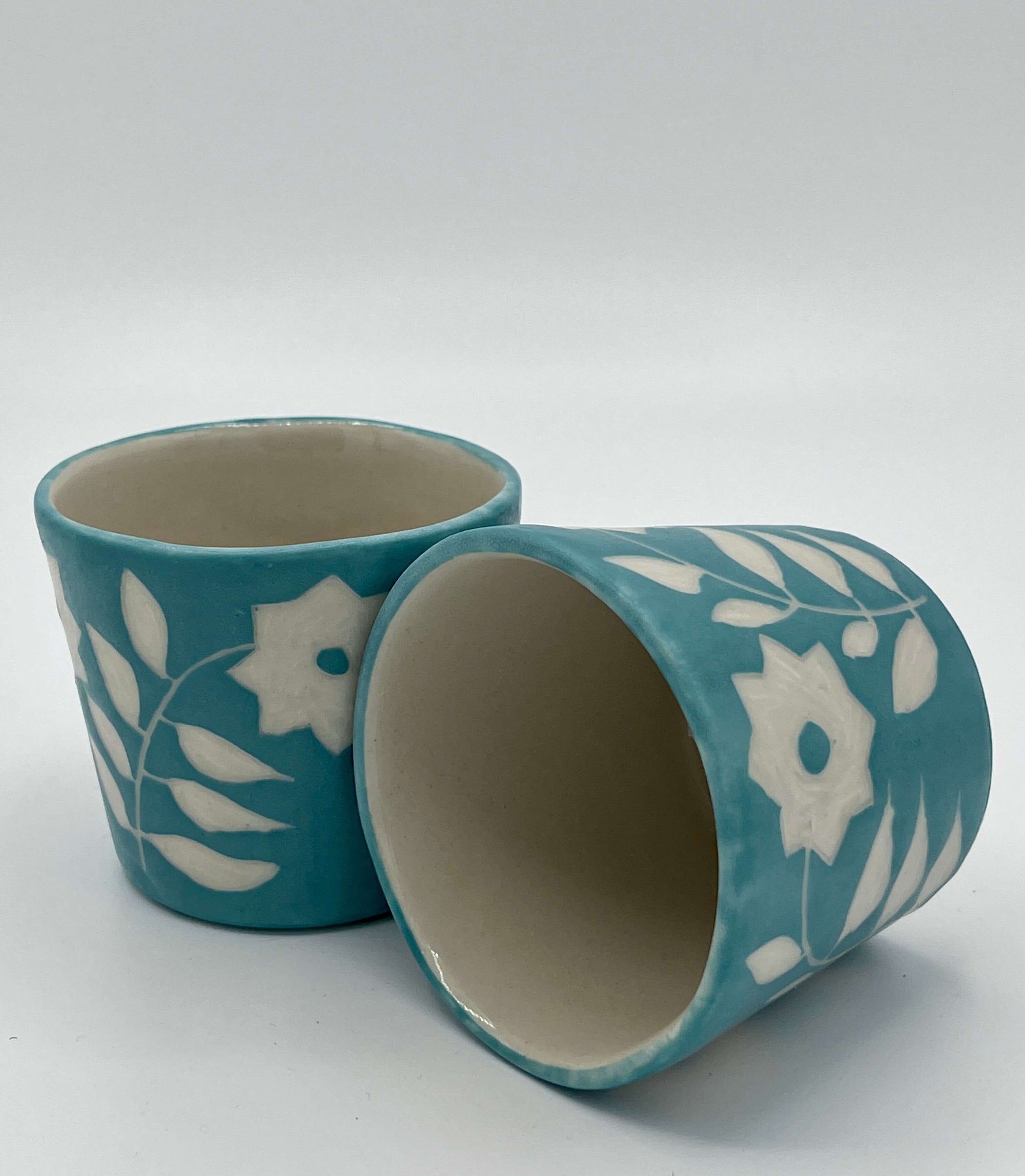 Small Turquoise Floral Cup by Katy Bradshaw David