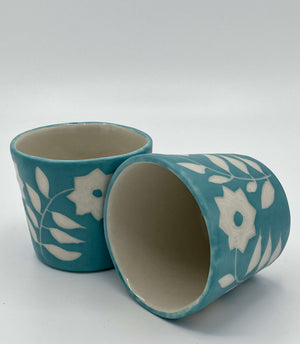 Small Turquoise Floral Cup by Katy Bradshaw David