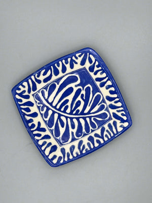 Square Bright Blue Monstera Leaf Patterned Dish by Katy Bradshaw David