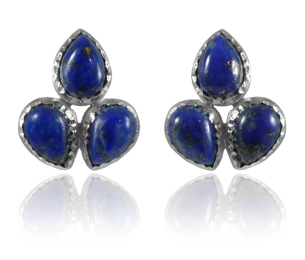 Three Stone Leaf Studs in Lapis Lazuli by Sikara & Co.