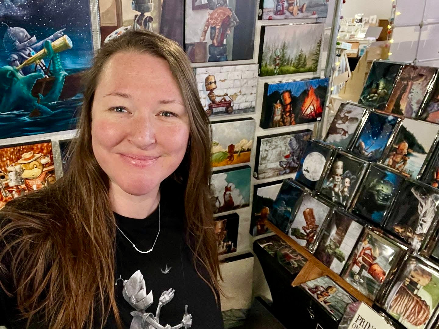 Snow Globe Bot - Robots in Rowboats by Lauren Briere + Print on Wood "Brick"