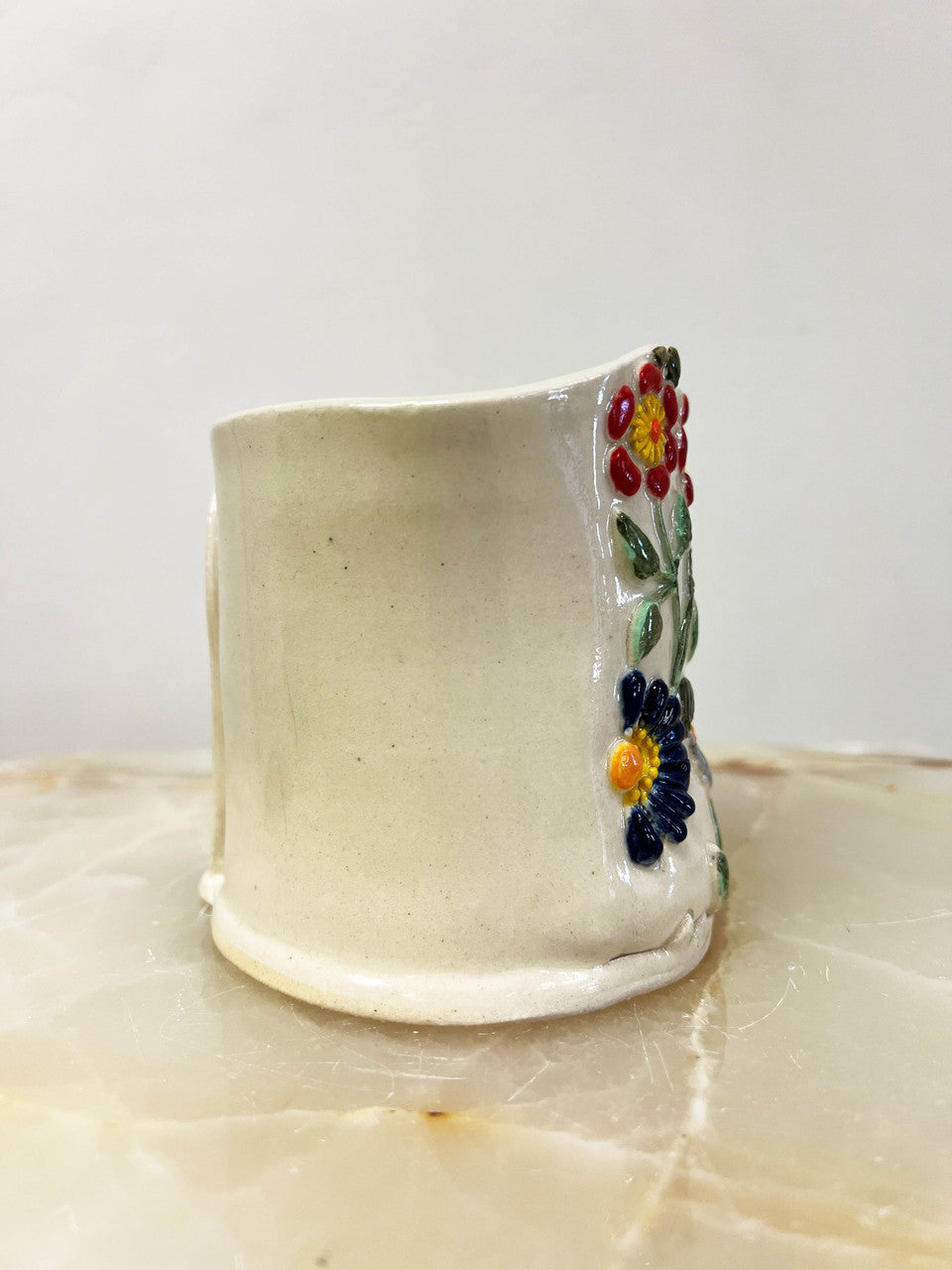 Colorful Floral Relief Ceramic Planter #1 by Leila Levinson