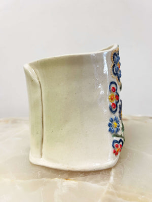 Colorful Floral Relief Ceramic Planter #2 by Leila Levinson