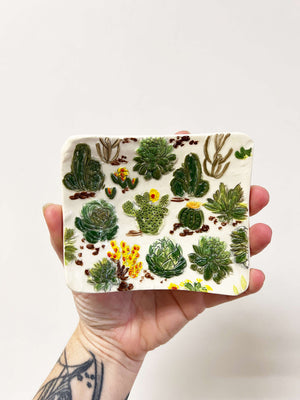 Colorful Cacti Ceramic Tray #1 by Leila Levinson + Square