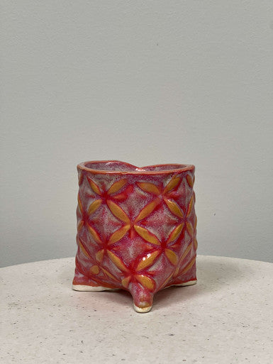 Pink, Patterned, Pinch-pot Planter by Leila Levinson