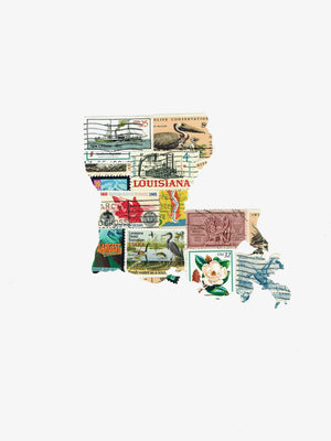 Louisiana - Postage Stamp Collage Print + 11"x14" by Katie Conley