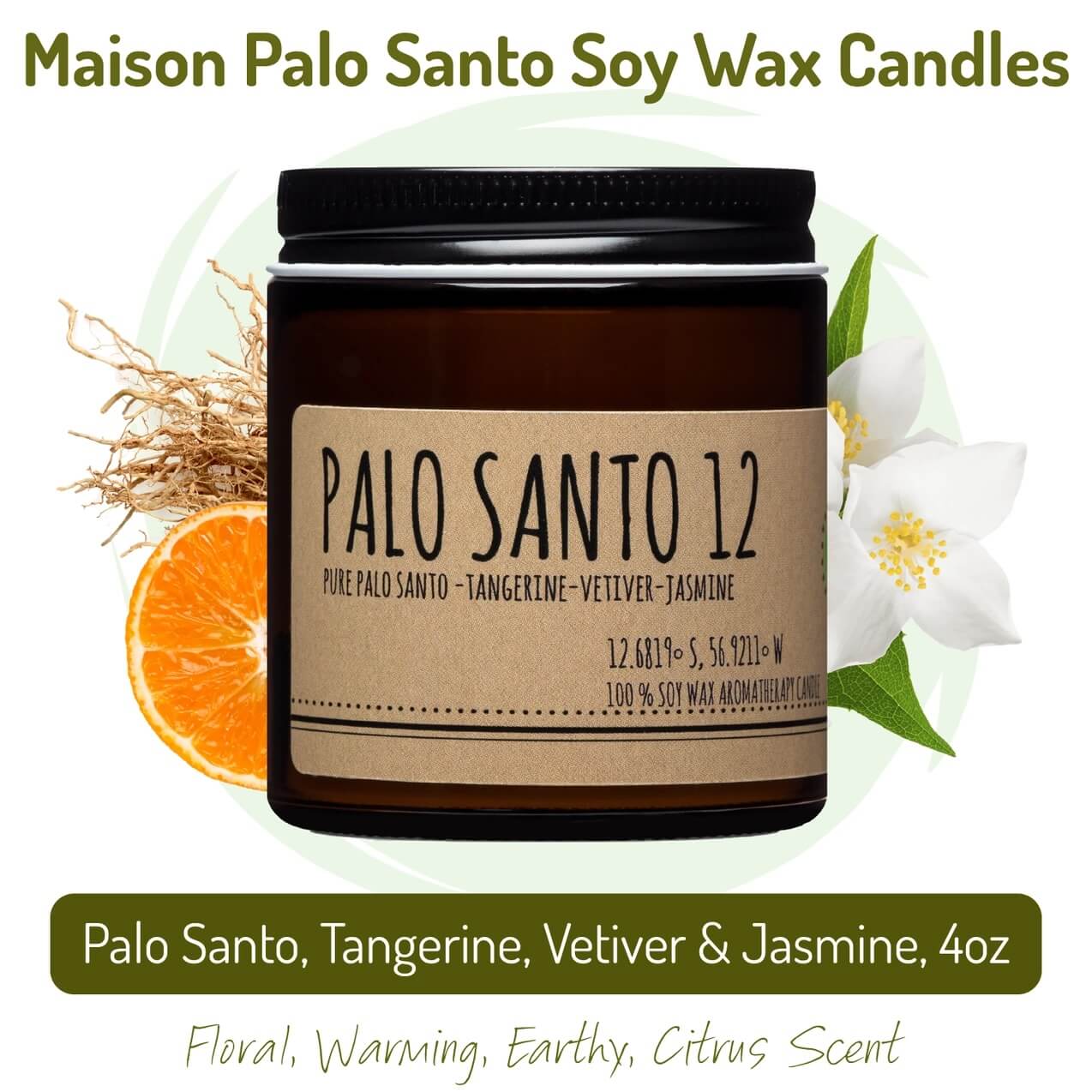 Palo Santo and Tangerine-Vetiver-Jasmine Candle 12 by Maison Palo Santo