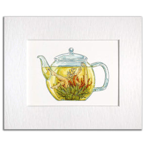 Teapot, Let Me Steep - Watch Me Bloom Print by Maridad Studio
5" x 7" paper print
8"h x 10"w white mat
A moment of reflection on balance and creative pursuits.