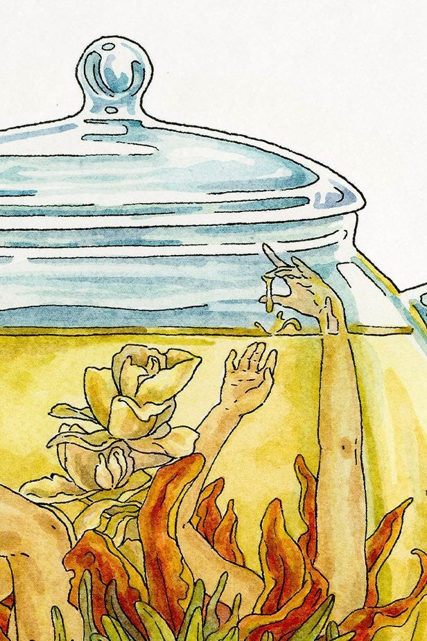 Teapot, Let Me Steep - Watch Me Bloom Print by Maridad Studio
5" x 7" paper print
8"h x 10"w white mat
A moment of reflection on balance and creative pursuits.