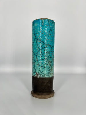 Tall Blue Crackle Vase by Mark Kazanoff