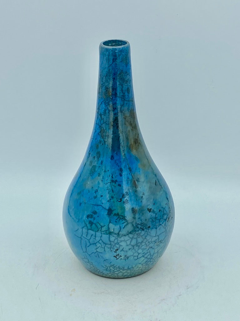 Blue Crackle Raku Vase by Mark Kazanoff